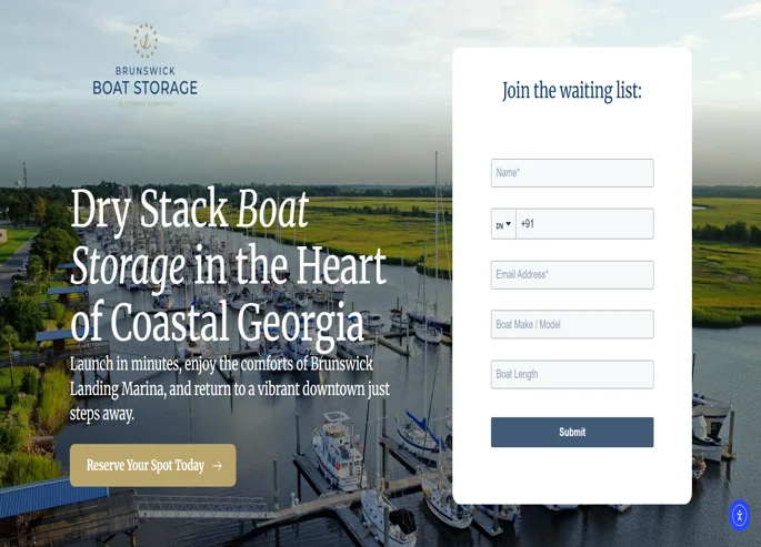 Brunswick Boat Storage marina with yachts and boats docked in Coastal Georgia